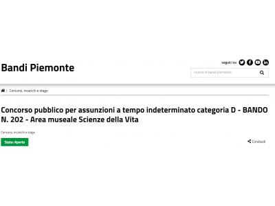 Concorso pubblico per assunzioni a tempo indeterminato categoria D - Area museale Scienze della Vita