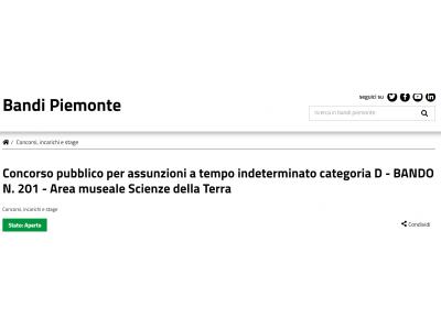 Concorso pubblico per assunzioni a tempo indeterminato categoria D -  Area museale Scienze della Terra