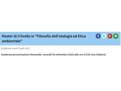 Master di II livello in Filosofia dell'Etologia ed Etica ambientale