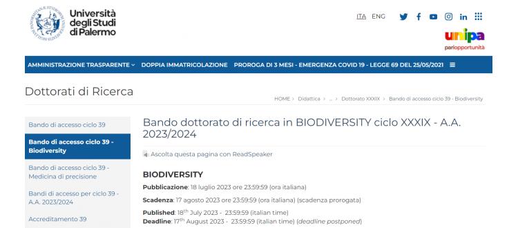 Doctoral Course in BIODIVERSITY (Course of National Interest) – A.Y. 2023/2024 – Cycle XXXIX