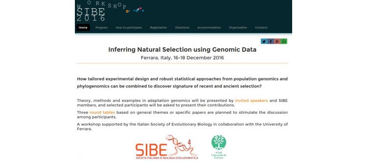 Workshop “Inferring natural selection from genomic data”, Ferrara 16-18 dicembre 2016, organizzato dalla Società Italiana di Biologia Evoluzionistica (SIBE)